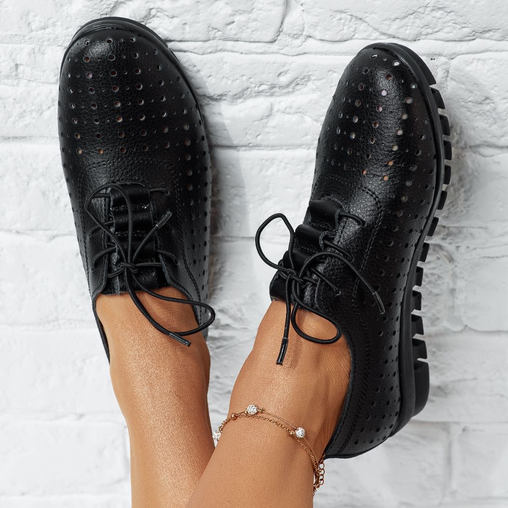 Дамски обувки Изработени от естествена кожа С перфорации Side черен #13871
