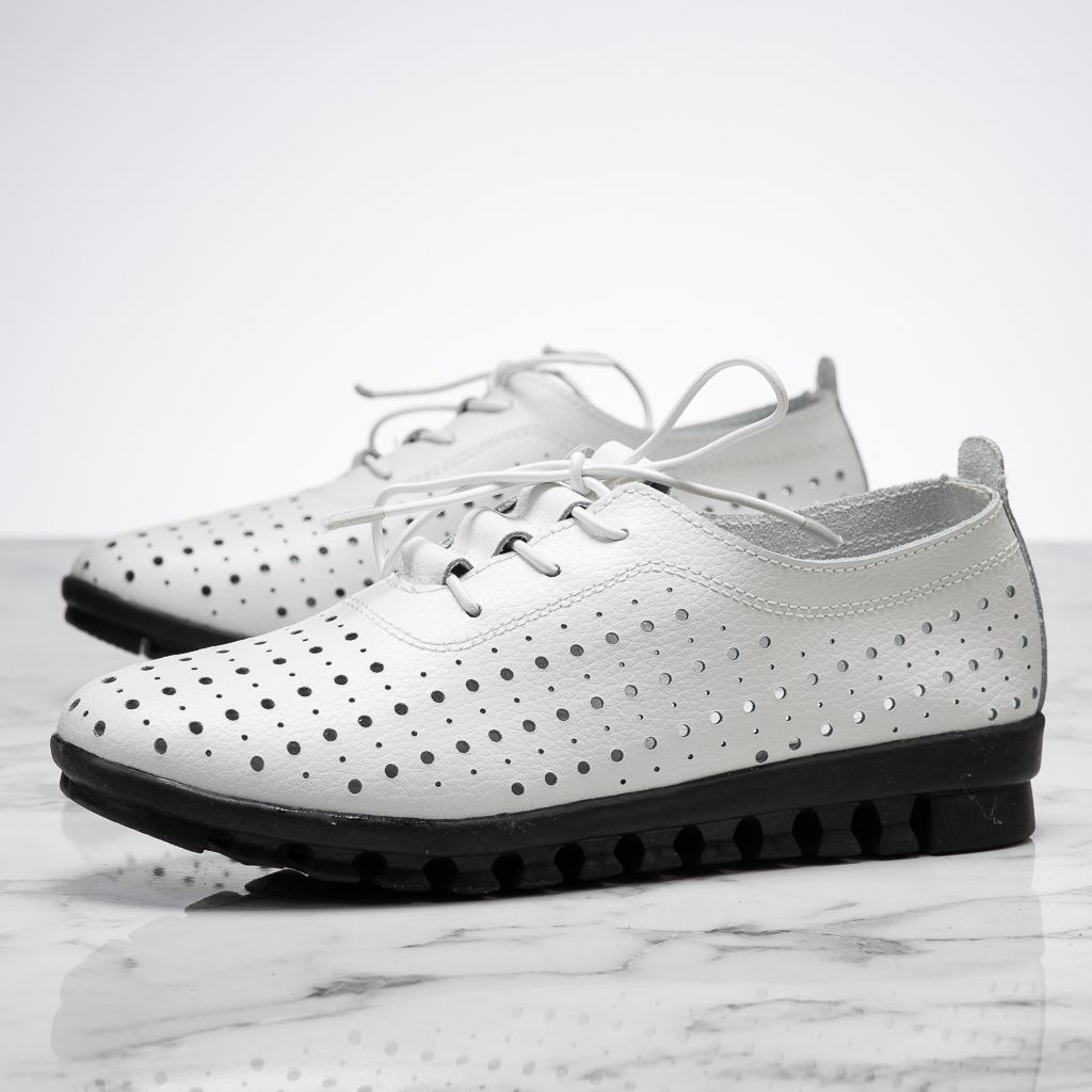 Дамски обувки Изработени от естествена кожа С перфорации Side Бяло #13867