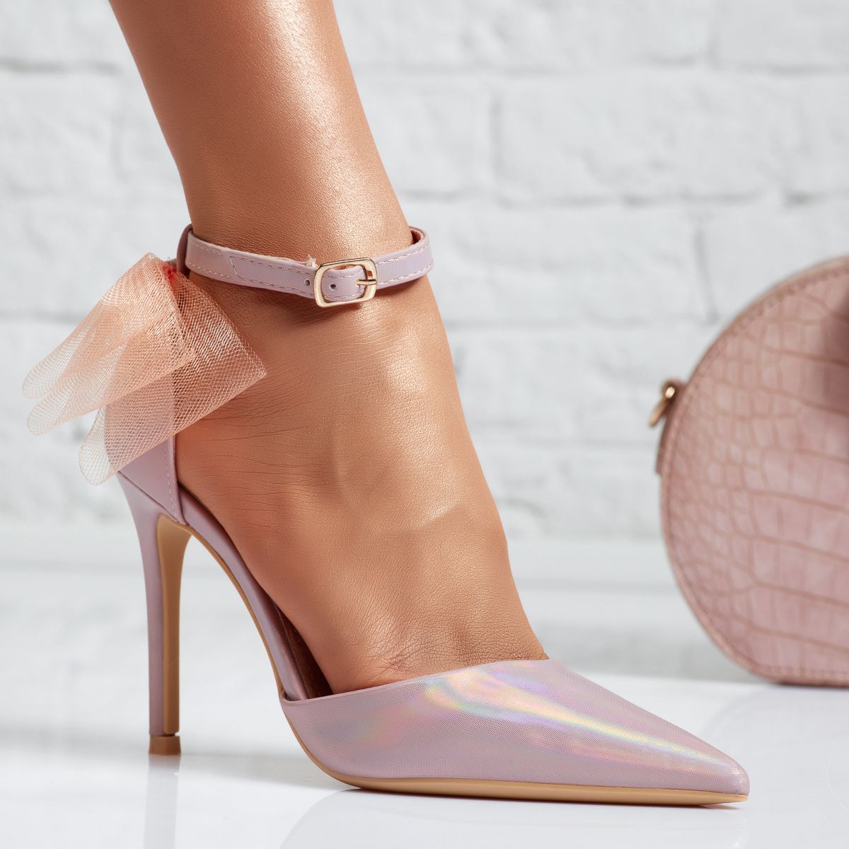 Pantofi Dama cu Toc Tiana Roz/Aurii #14101