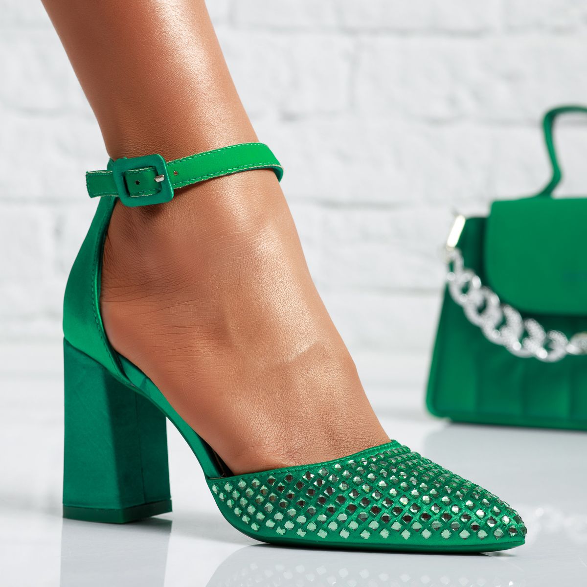 Дамски обувки с ток Iulia Зелено #14042
