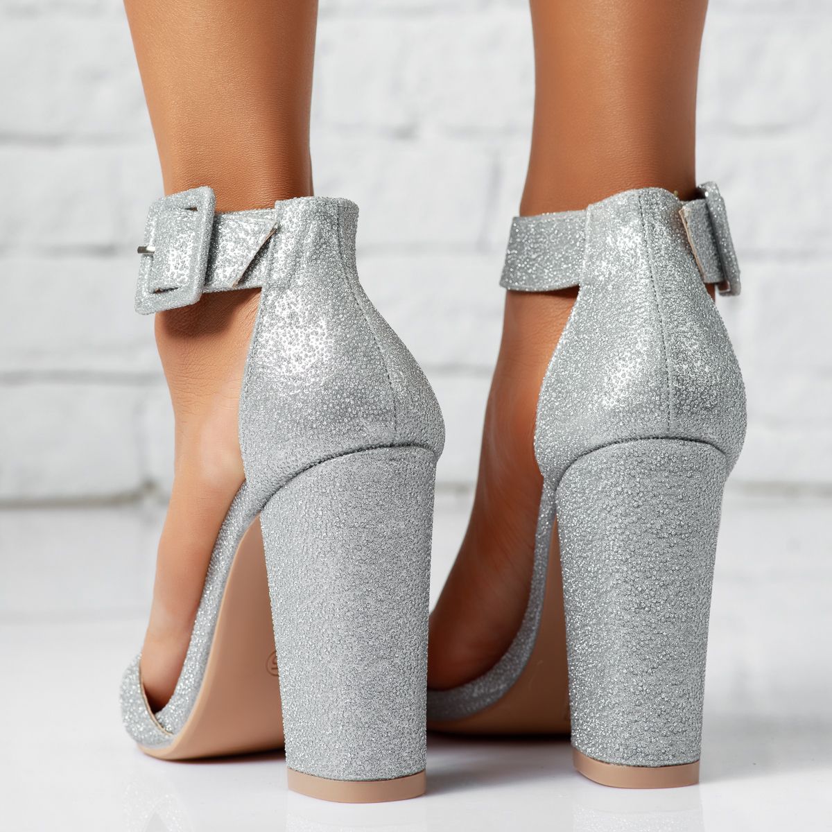 Sandale Dama cu Toc Alara Argintii #14181