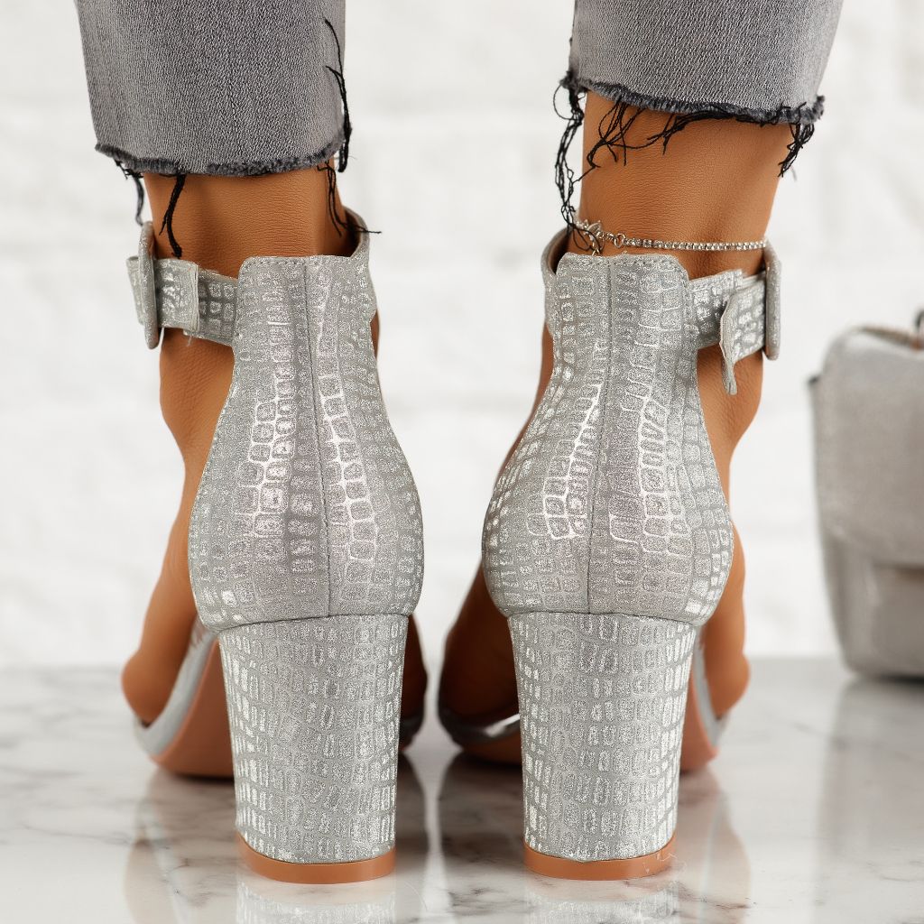 Дамски сандали на ток Travie сребро #14498