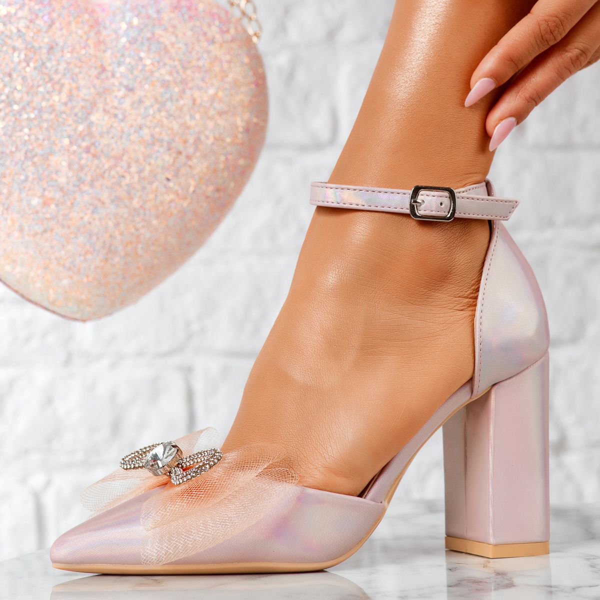 Pantofi Dama cu Toc Misty2 Roz/Aurii #14226