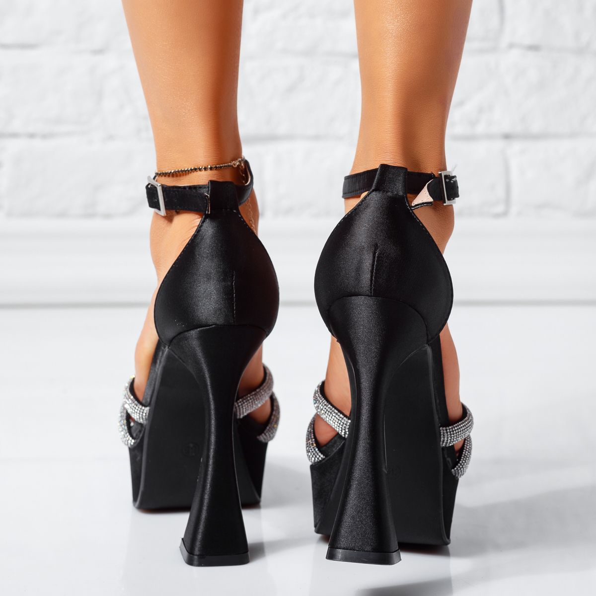 Sandale Dama cu Toc Tray Negre #14822