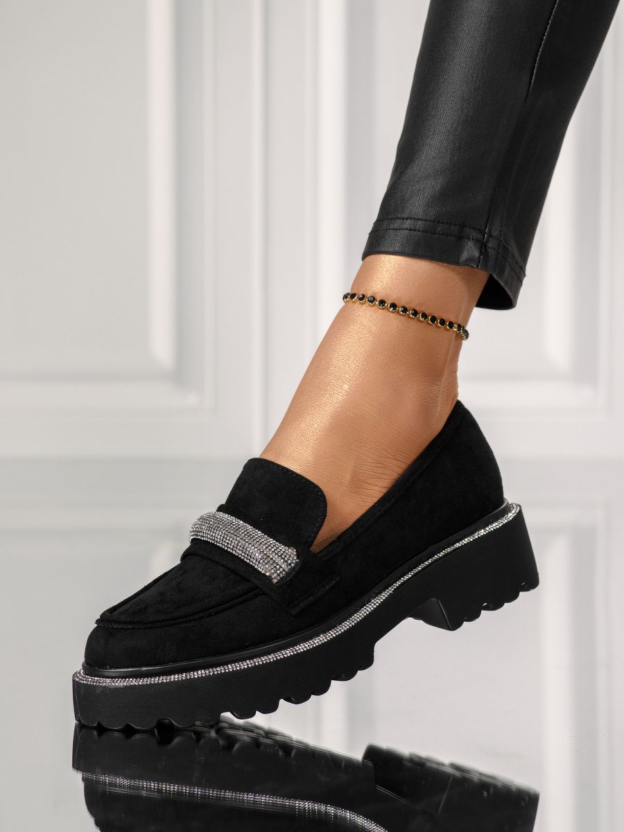 Всекидневни дамски обувки черни от обърната еко кожа Oana #18145
