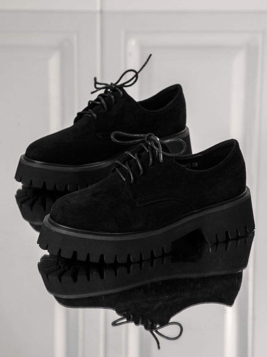 Всекидневни дамски обувки черни от обърната еко кожа June2 #18300