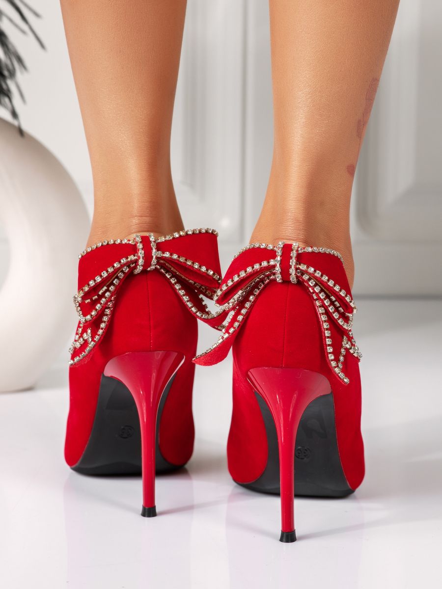 Дамски обувки с ток червени от обърната еко кожа Harper #18349