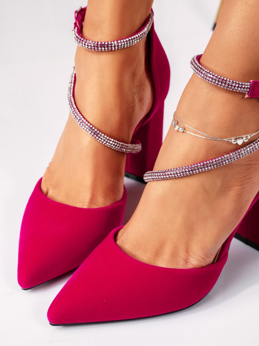 Дамски обувки с ток розови от обърната еко кожа Sienna #18334