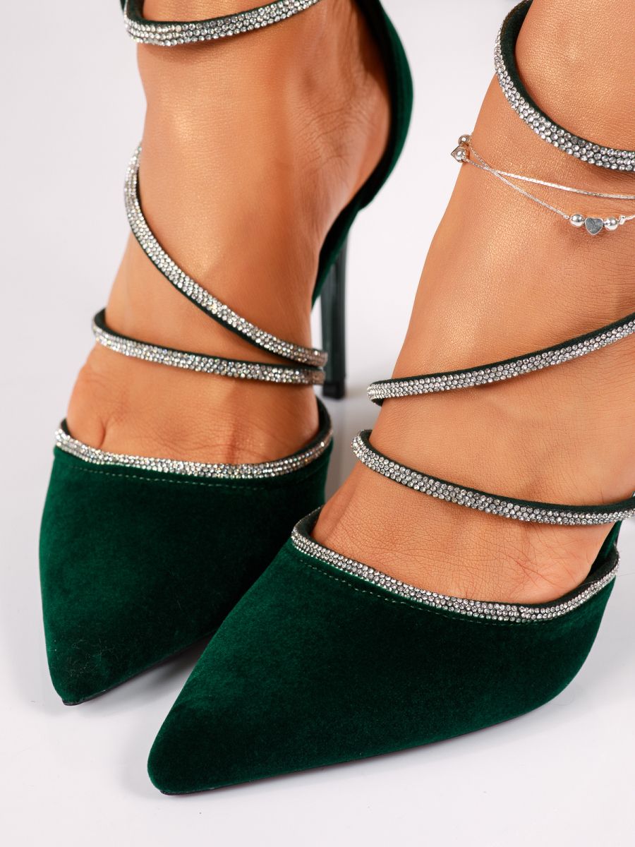 Дамски обувки с ток зелени от обърната еко кожа Sophia #18358