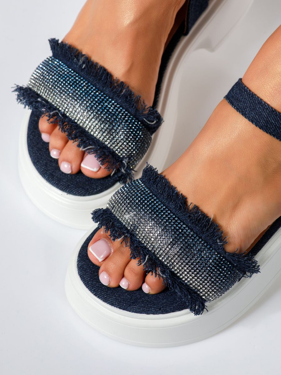 Дамски сандали с платформа сини от текстилен материал Jamie #18899