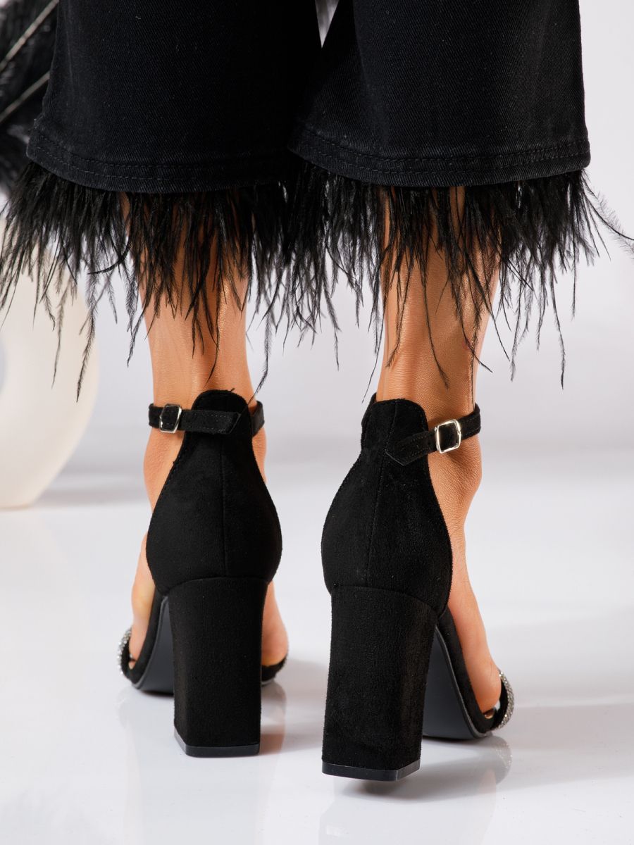 Дамски сандали с ток черни от обърната еко кожа Tru #18995