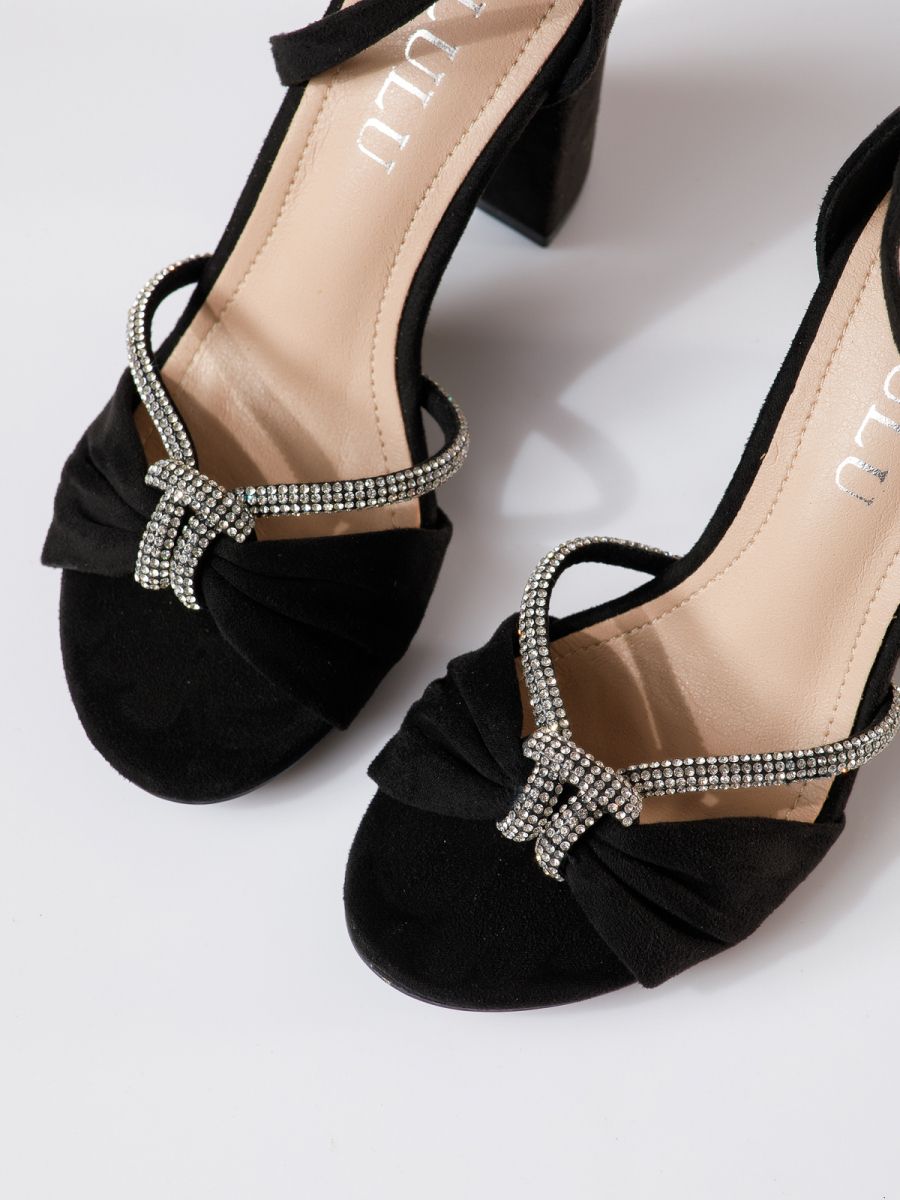 Дамски сандали с ток черни от обърната еко кожа Livia #18946