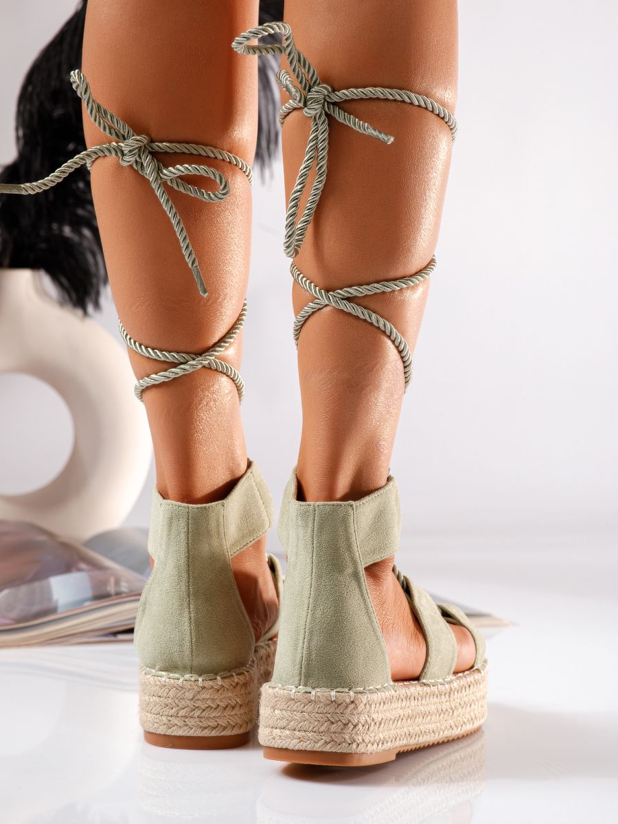 Дамски сандали с платформа зелени от обърната еко кожа Madison #19053