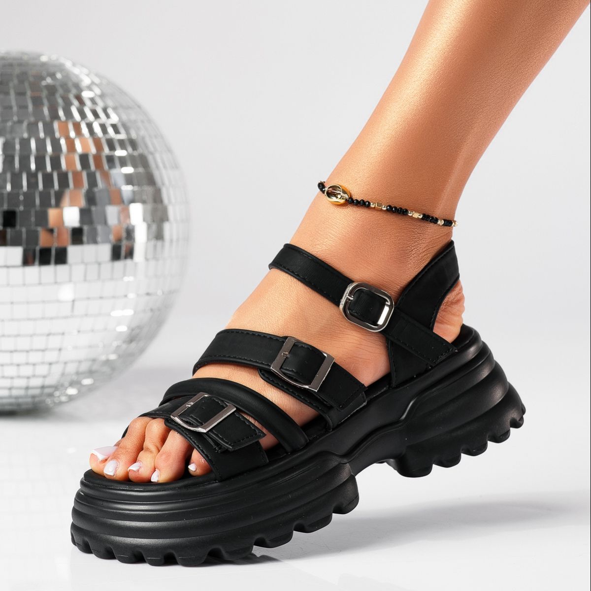 Дамски сандали с платформа черни от еко кожа Sonia #19407
