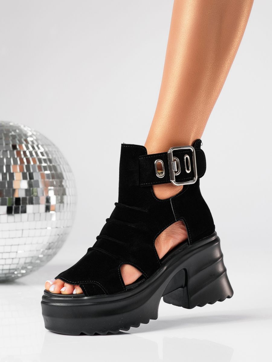 Дамски сандали с платформа черни от обърната еко кожа Karina #19381