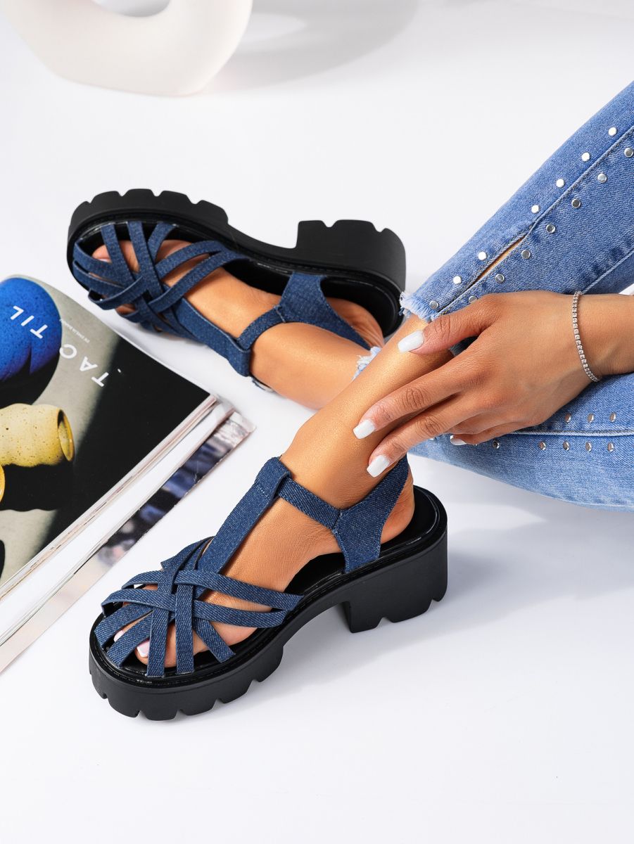 Дамски сандали с платформа сини от текстилен материал Dalia #19498