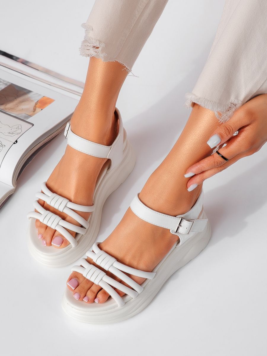 Дамски сандали с платформа бели от еко кожа Elena #19507