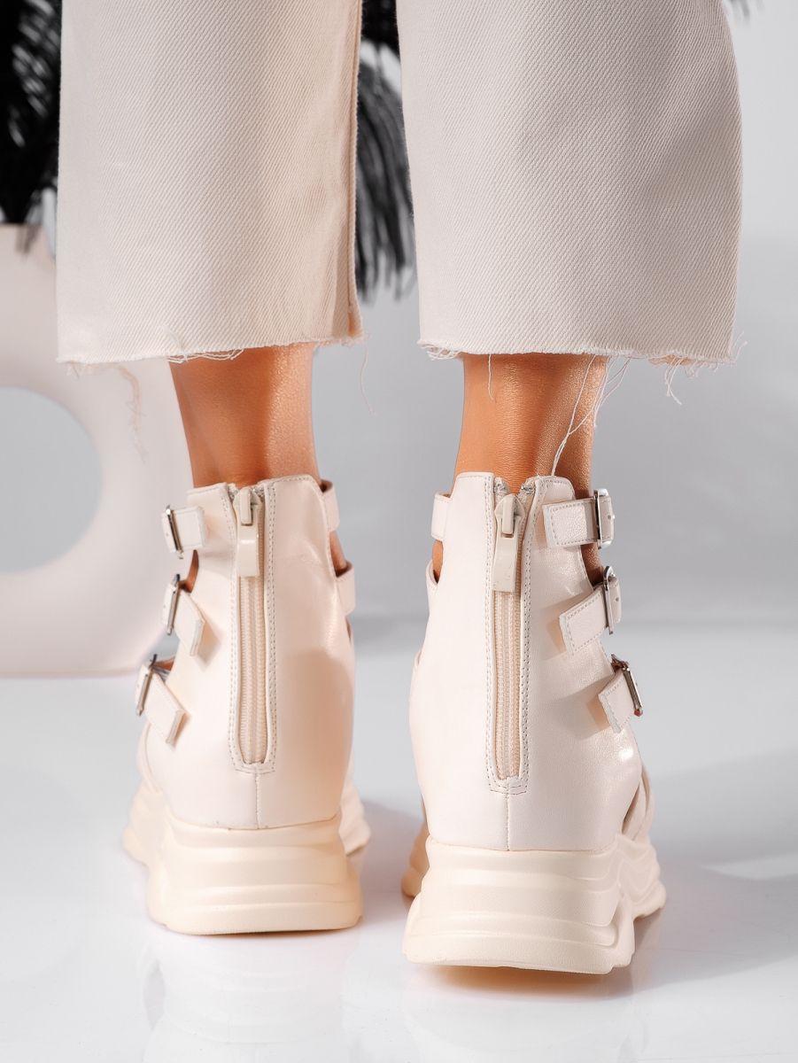 Дамски сандали с платформа бежови от еко кожа Elaine #19505