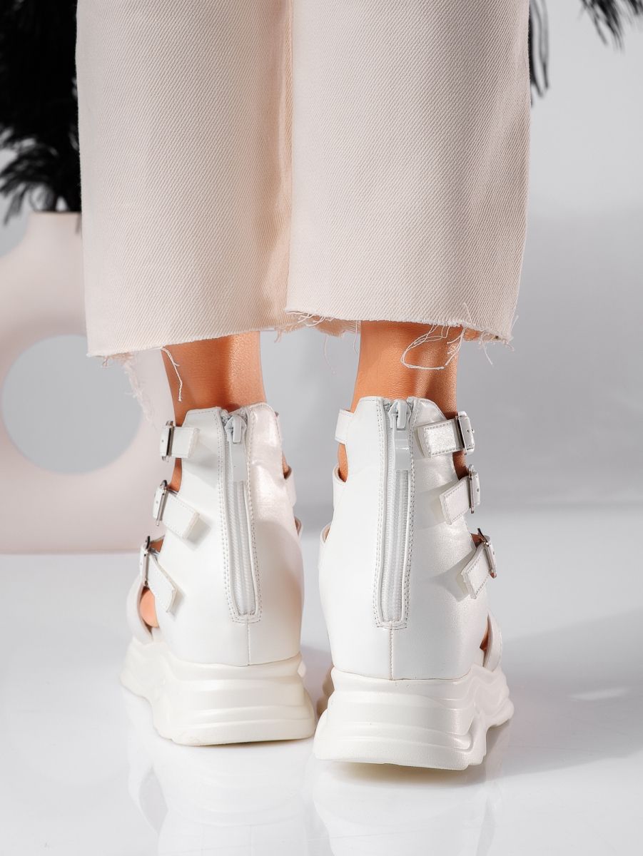 Дамски сандали с платформа бели от еко кожа Elaine #19504