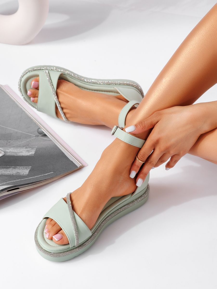 Дамски сандали с платформа зелени от еко кожа Calina #19487