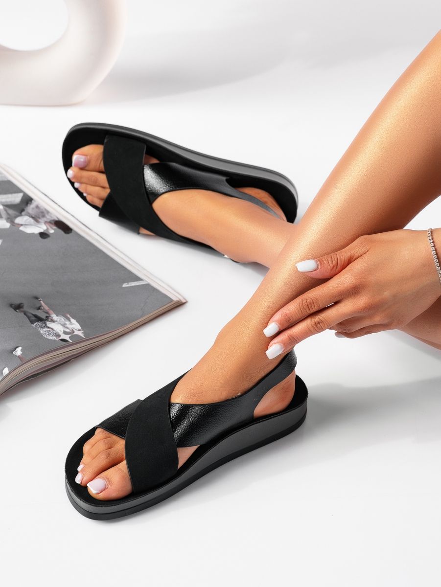 Дамски сандали с платформа черни от обърната еко кожа Bryani #19480