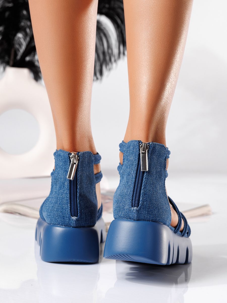 Дамски сандали с платформа сини от текстилен материал Aria #19599