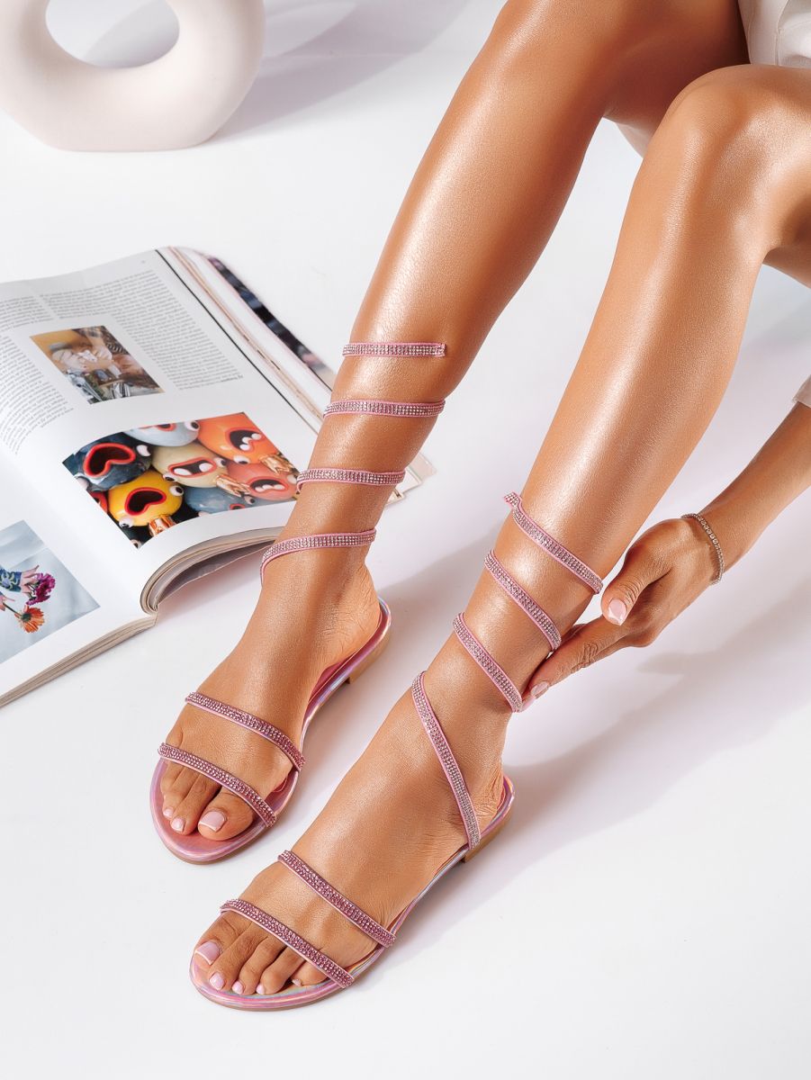 Дамски сандали с ниска подметка розови от еко кожа Andreea #19738