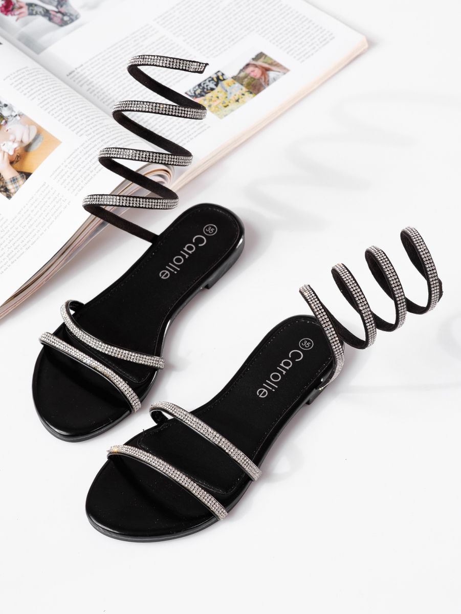 Дамски сандали с ниска подметка черни от еко кожа Andreea #19734