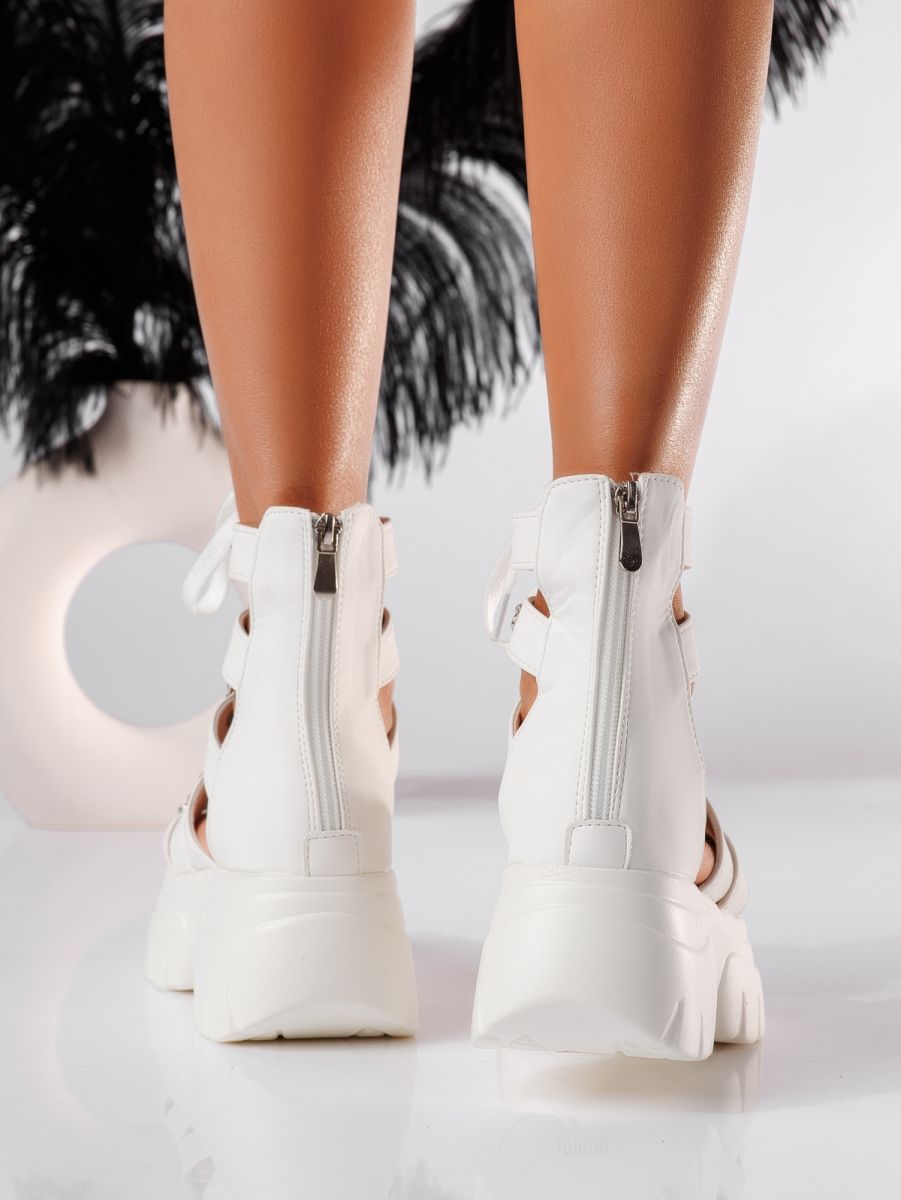Дамски сандали с платформа бели от еко кожа Nina #19842