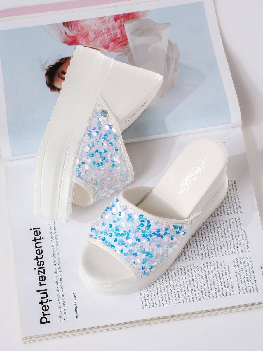 Дамски чехли с платформа бели от текстилен материал Rita #19852