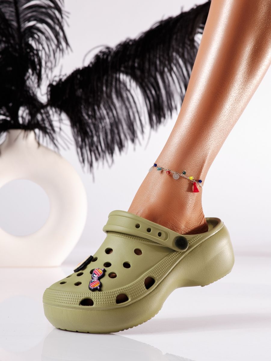 Дамски чехли с платформа зелени от синтетичен материал Altin #19894