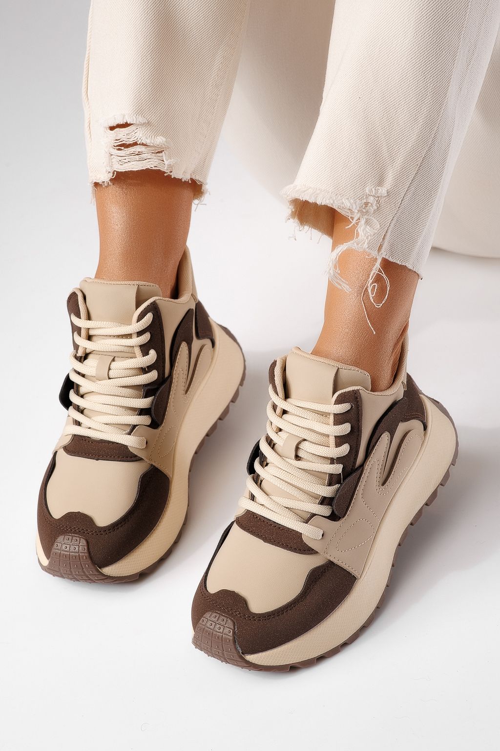 Дамски маратонки кафяви от еко кожа Elif #20140