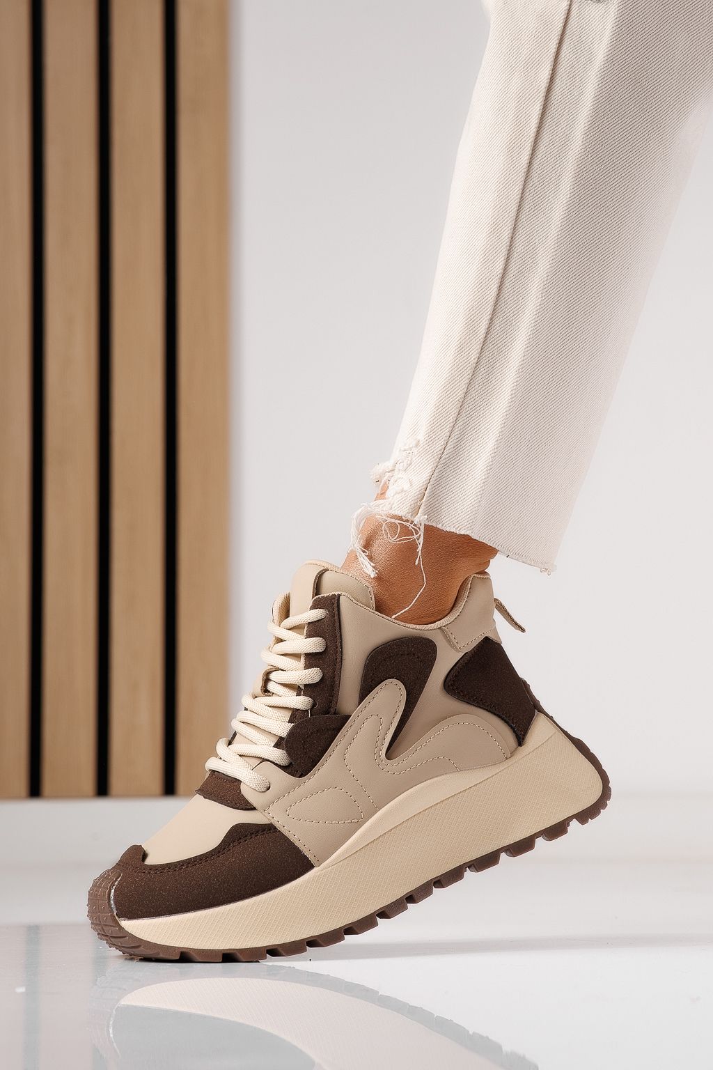 Дамски маратонки кафяви от еко кожа Elif #20140