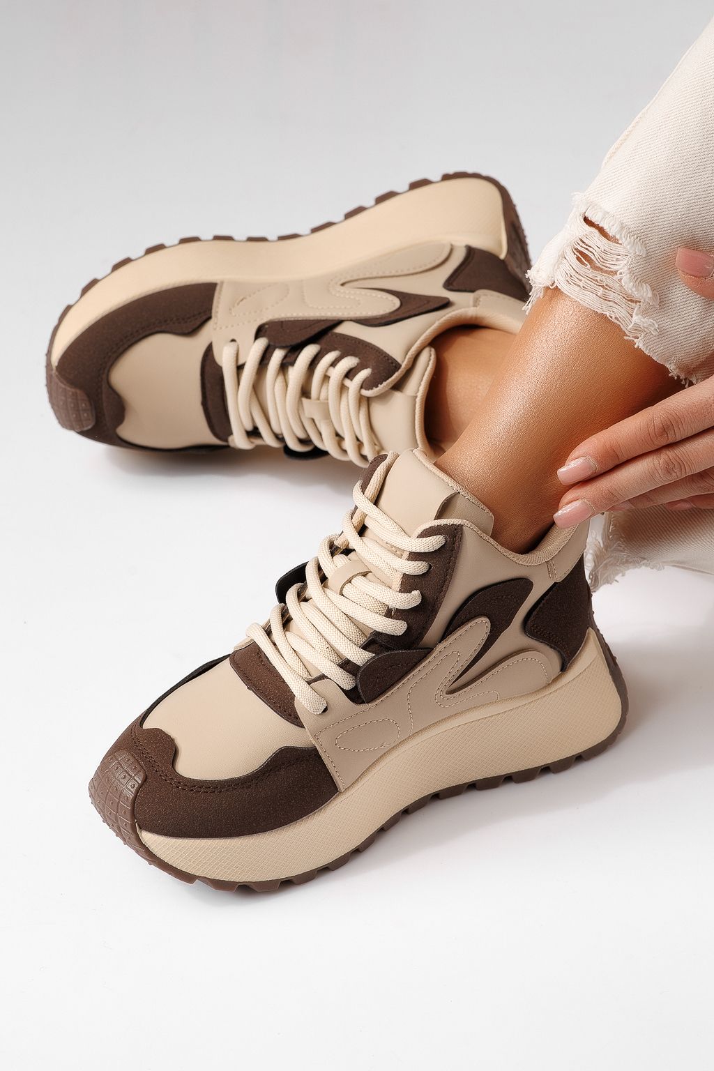 Дамски маратонки кафяви от еко кожа Elif #20140