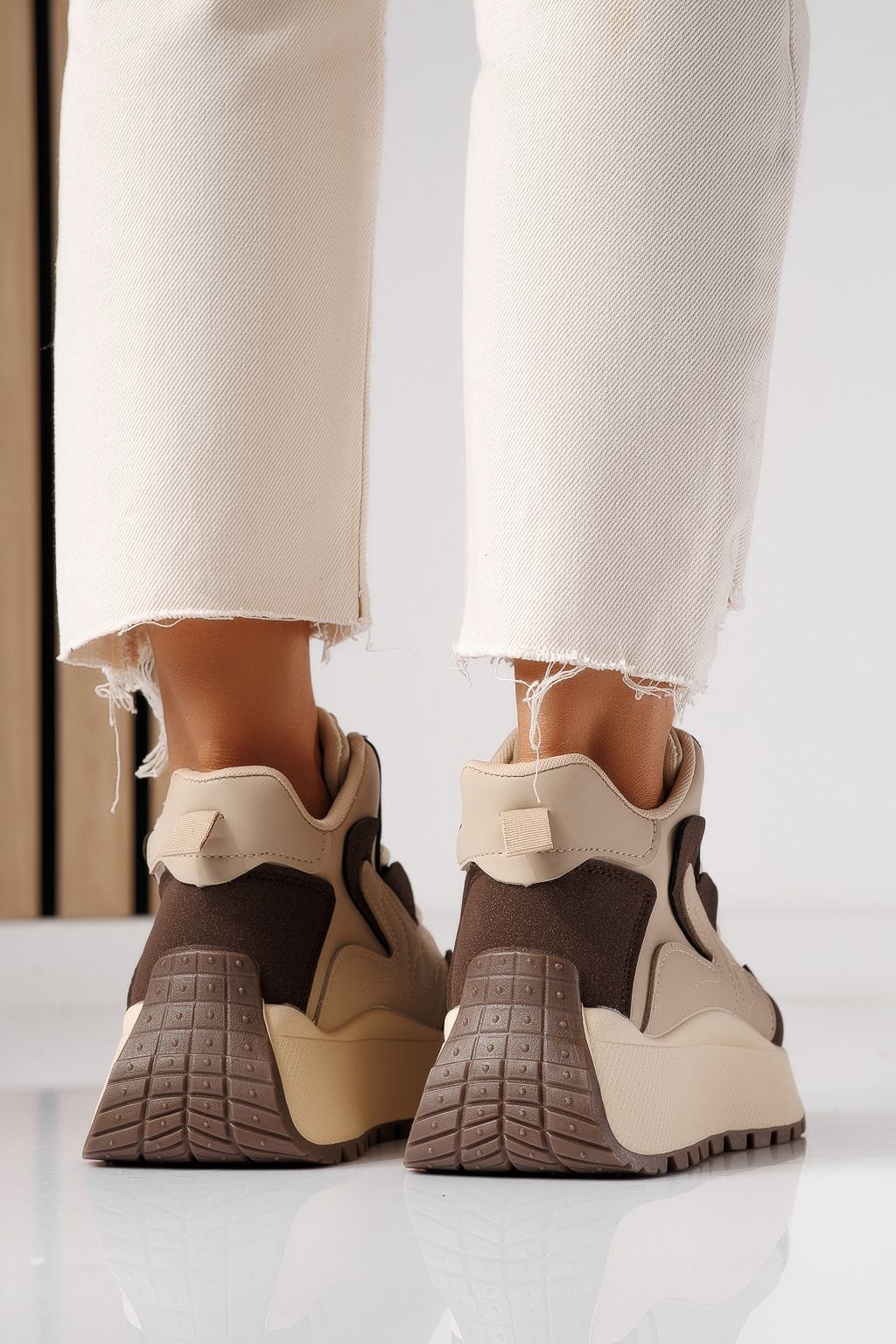 Дамски маратонки кафяви от еко кожа Elif #20140