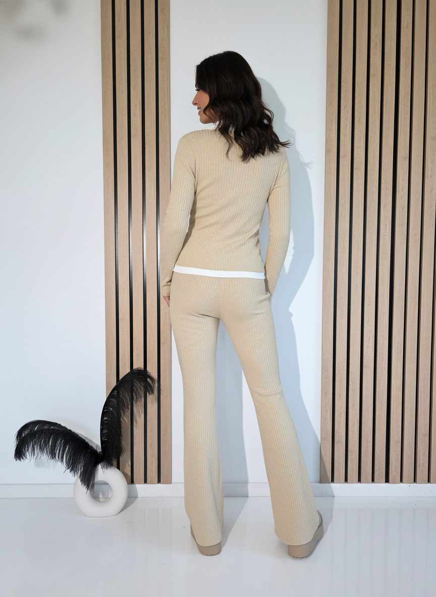 Дамски Комплект бежов Amira 2 части трико #A1241