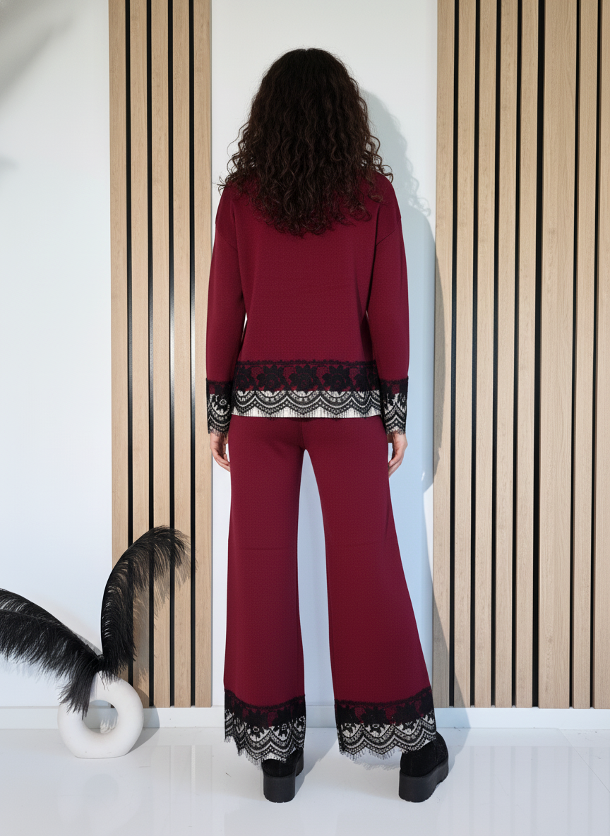 Дамски Комплект бордо Angela 2 части трико #A1245