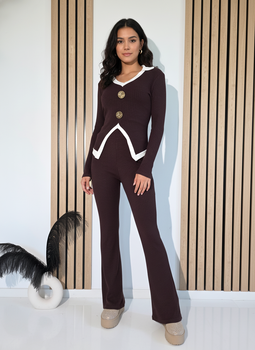 Дамски Комплект кафяв Amira 2 части трико #A1244