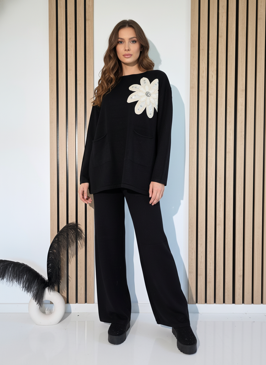 Дамски Комплект черен Isra 2 части трико #A1252