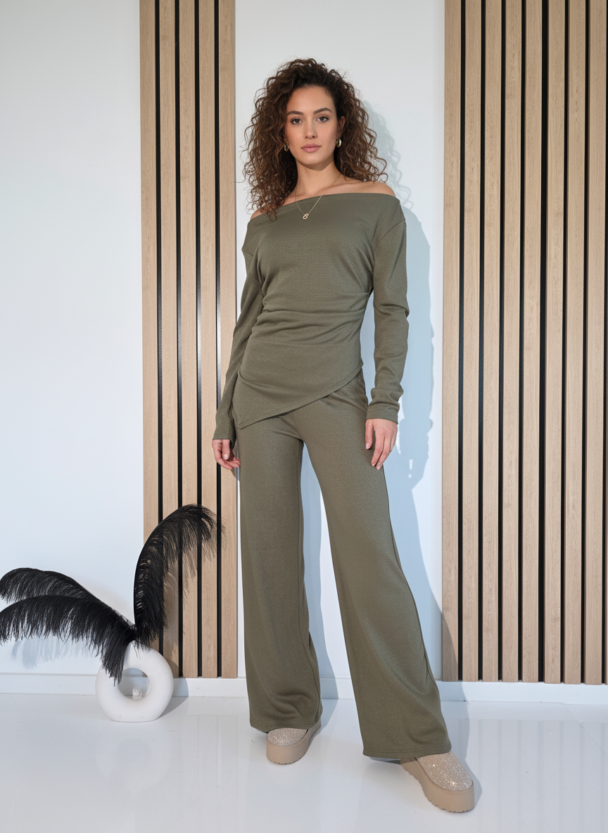 Дамски Комплект зелен Flori 2 части ватиран #A1264