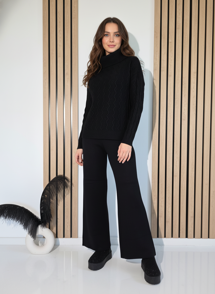 Дамски Комплект черен Eda 2 части трико #A1249