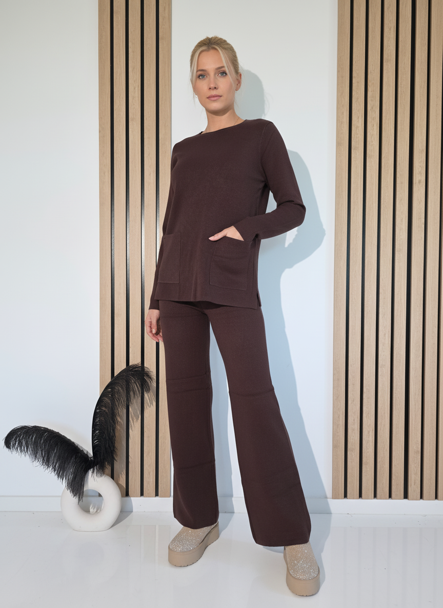 Дамски Комплект кафяв Adina 2 части трико #A1239