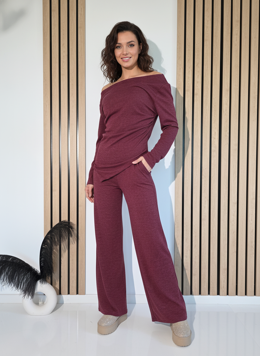 Дамски Комплект бордо Flori 2 части #A1265