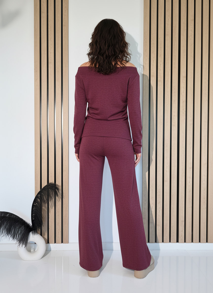 Дамски Комплект бордо Flori 2 части #A1265