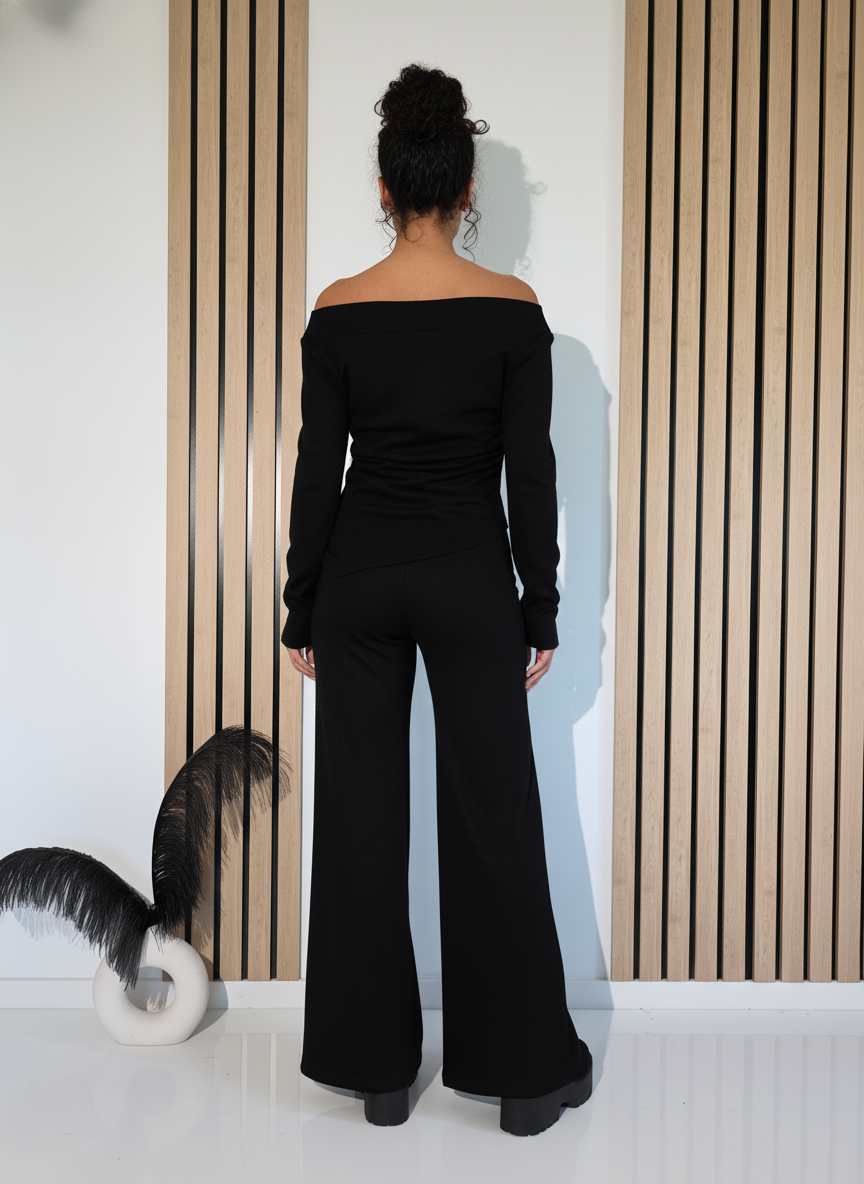 Дамски Комплект черен Flori 2 части ватиран #A1263