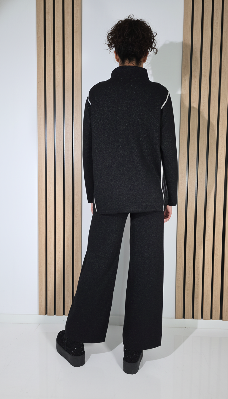 Дамски костюм Isabella от 2 части, плетен в черен цвят #A1273