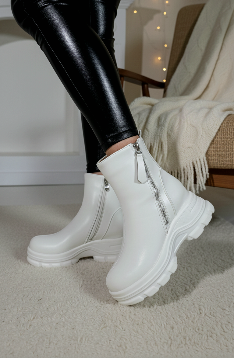 Дамски боти ватирани бели от еко кожа Sofia #23027