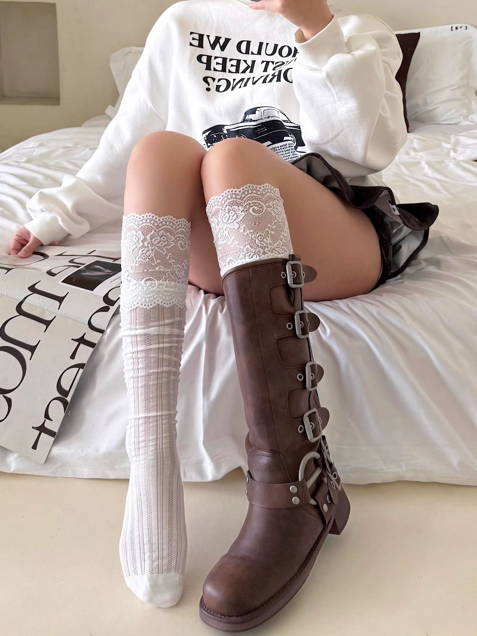 Дамски бели дълги чорапи Rossa #A1299