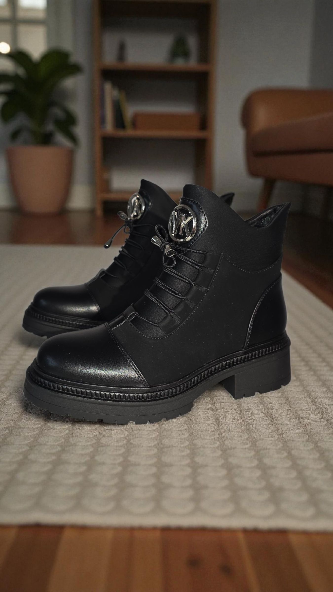 Дамски боти подплатени с пух черни от еко кожа Nami #23055