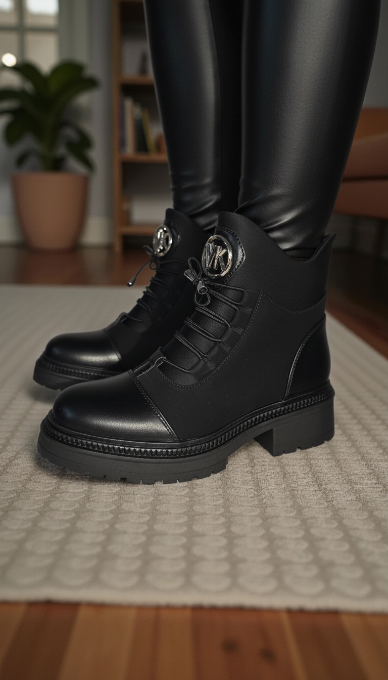 Дамски боти подплатени с пух черни от еко кожа Nami #23055